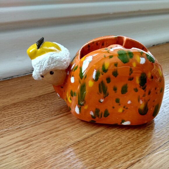 Vintage Ceramic Snail Tape Dispenser Orange Pottery Retro Office Desk Decor - Picture 9 of 11